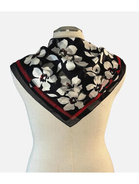 Vintage 1980's Adrienne Vittadini Silk Hand Rolled Scarf Floral 21" Square EUC
